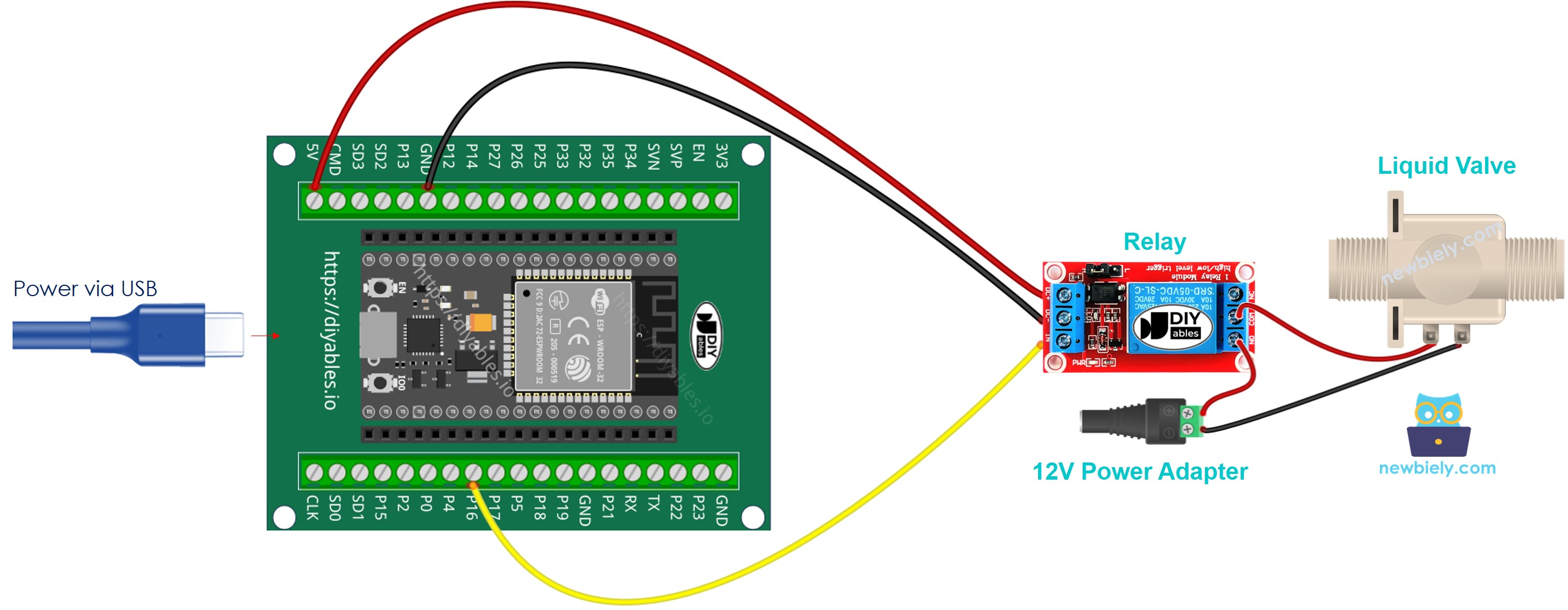 ESP32와 물/액체 밸브 연결 방법