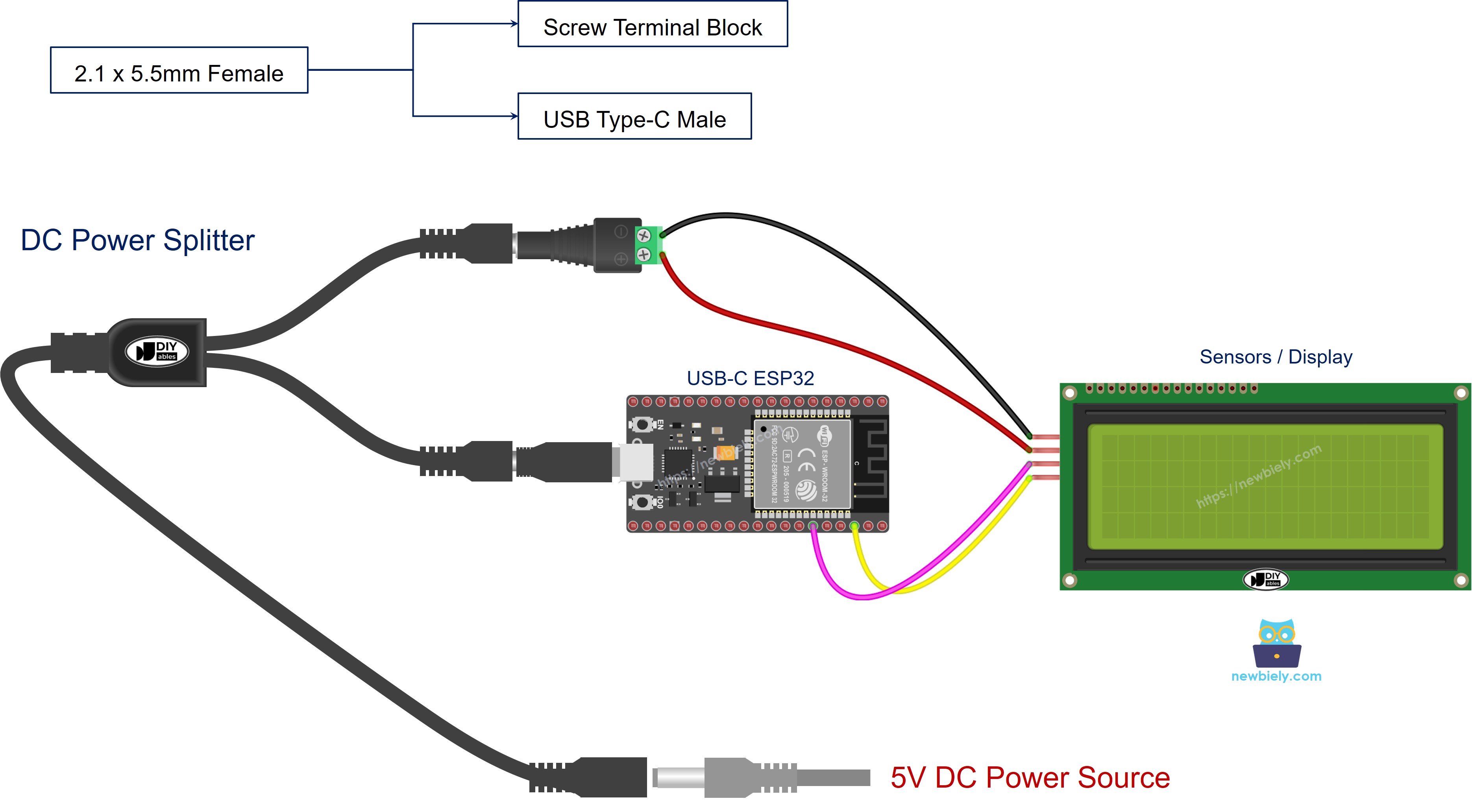 ESP32 및 센서를 5v 전원 분배기로 전원 공급하는 방법