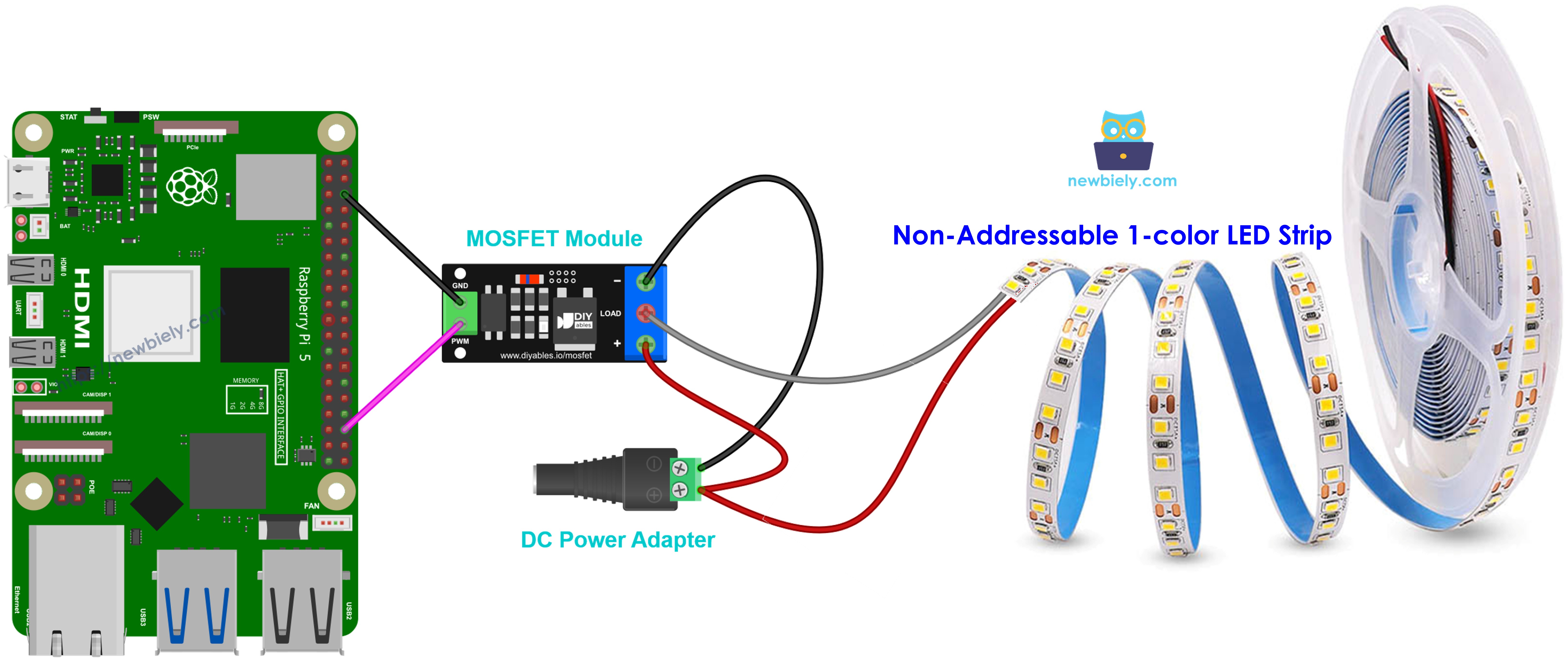 단색 12v LED 스트립용 mosfet 모듈 배선