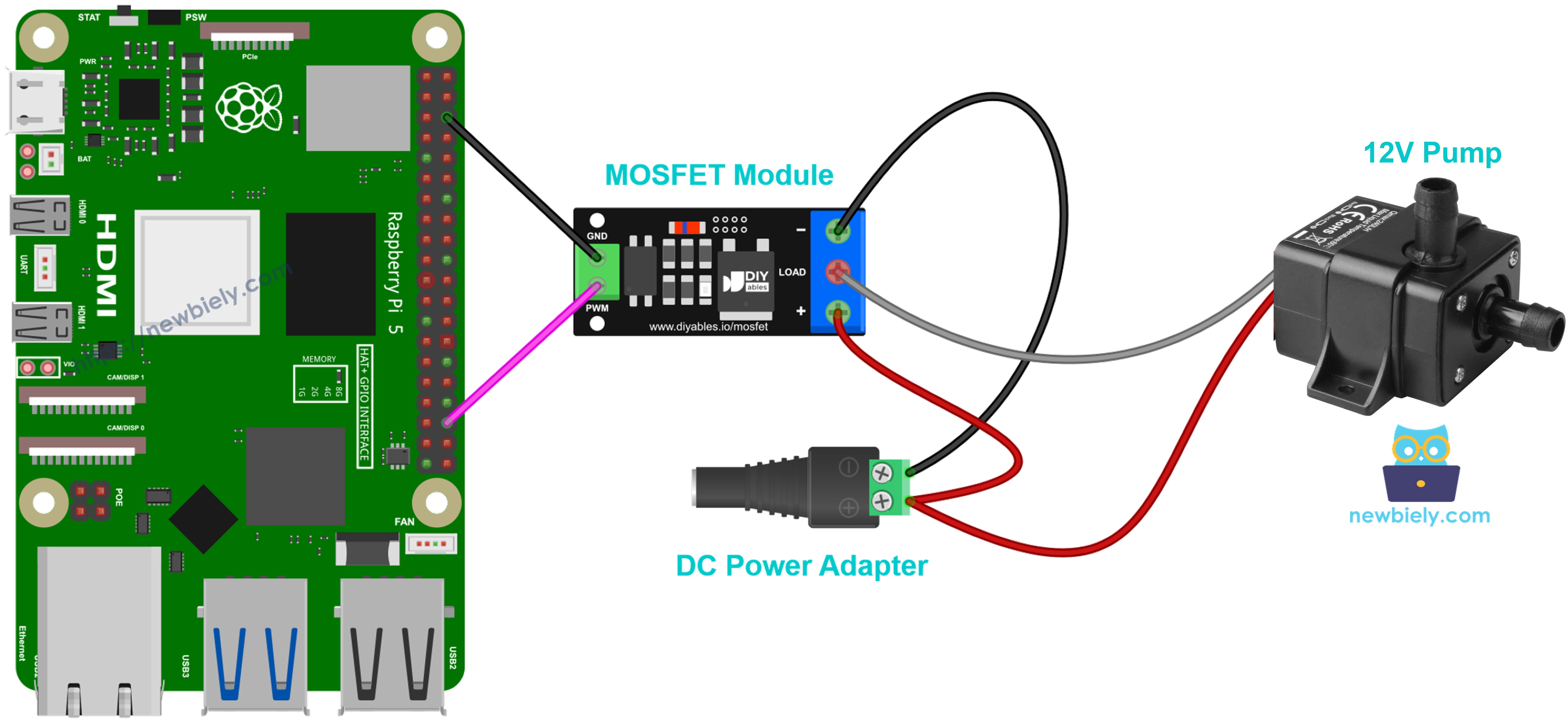 12v 워터 펌프용 mosfet 모듈 배선