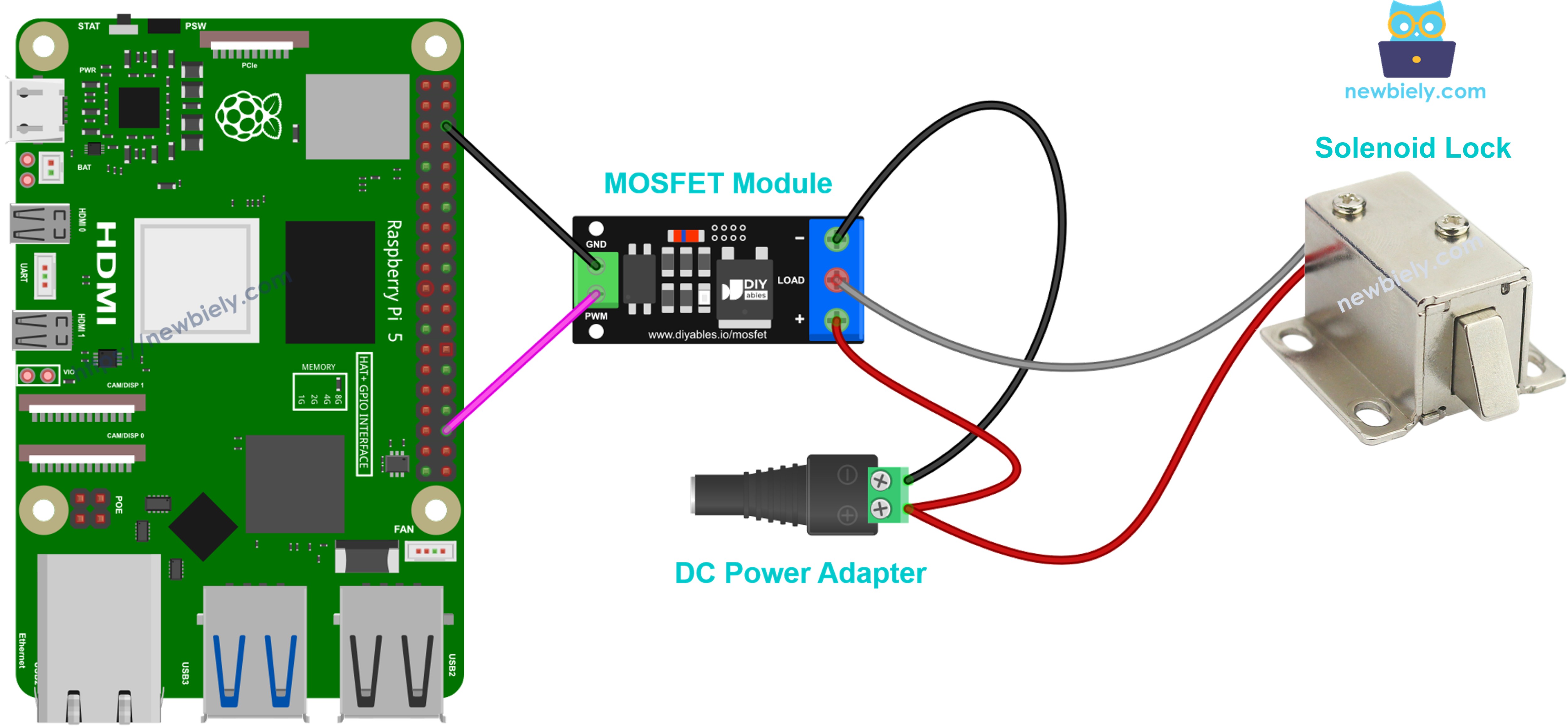 12v 솔레노이드 락용 mosfet 모듈 배선