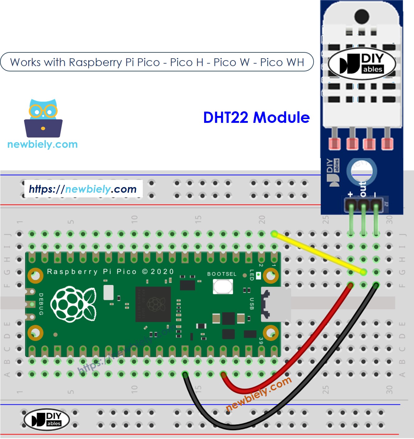 라즈베리 파이 피코 dht22 온도 및 습도 모듈 배선도