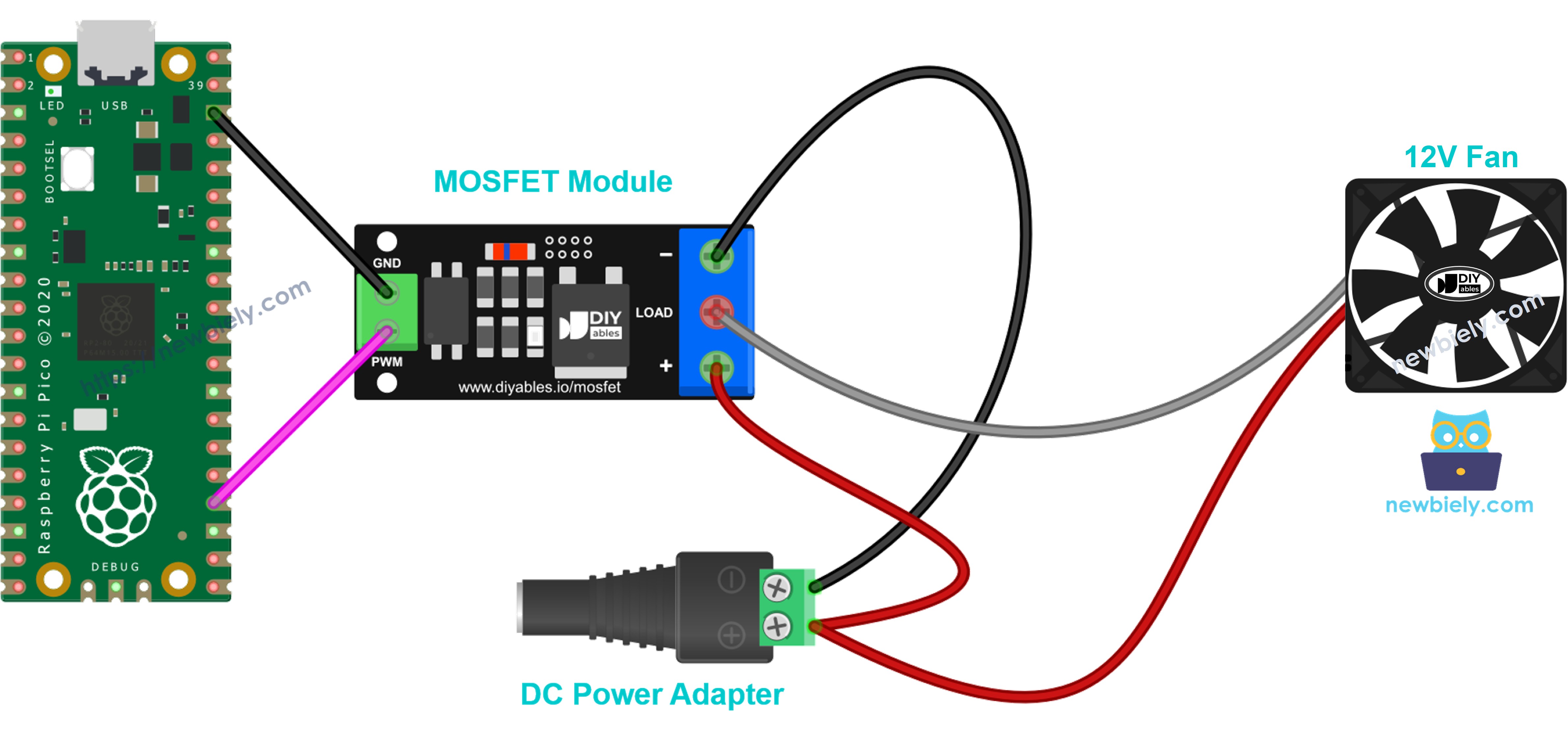 12v 쿨링 팬용 mosfet 모듈 배선도