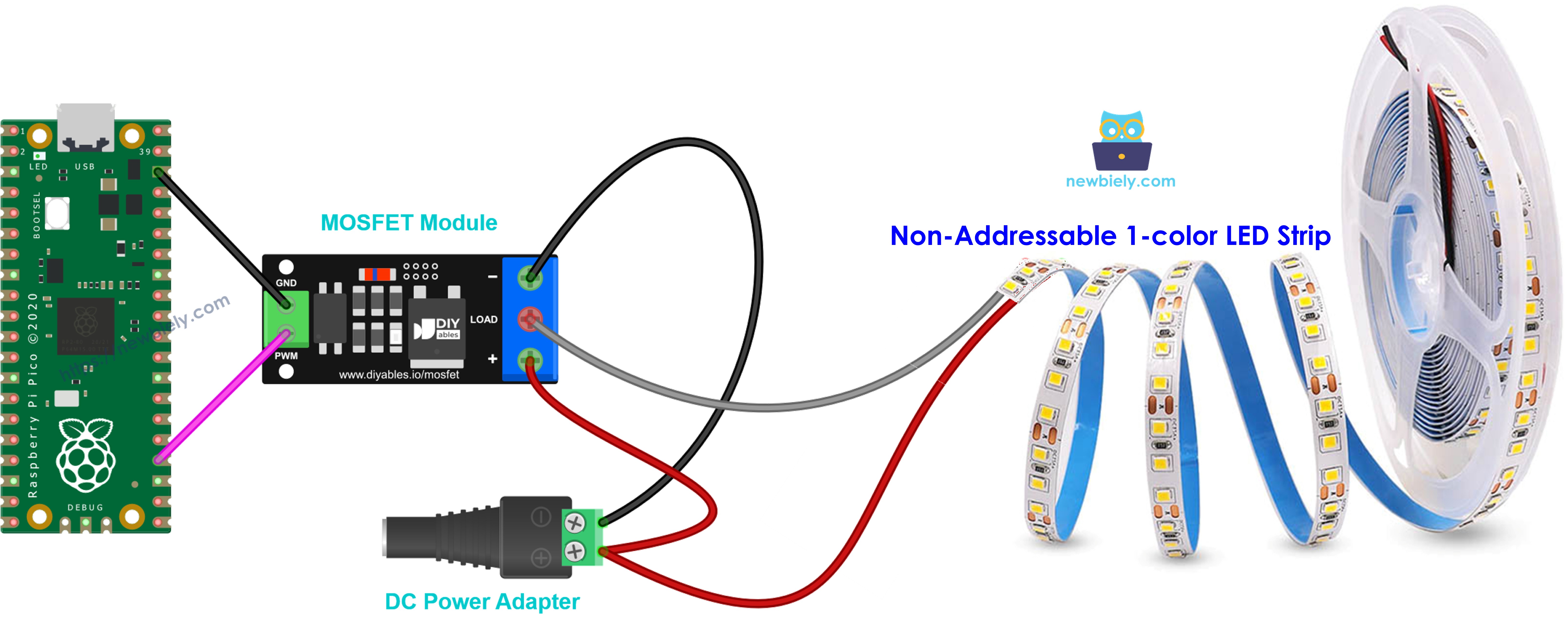 mosfet 모듈과 단색 12v LED 스트립 배선도
