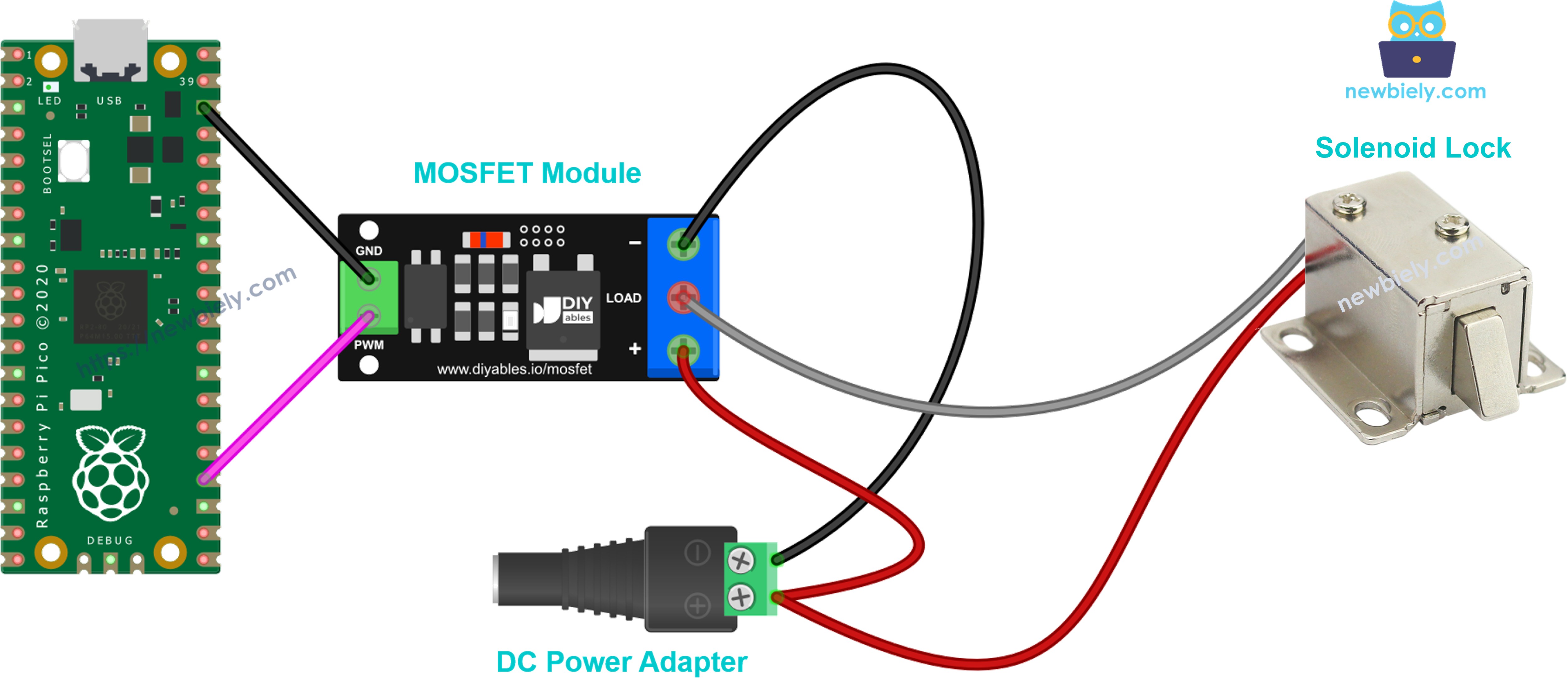 mosfet 모듈에 연결한 12v 솔레노이드 락